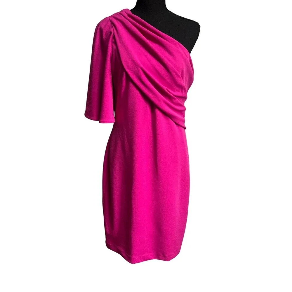 Badgley Mischka Hot Pink One-Shoulder Mini Dress